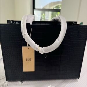 Beis The Work Tote in Black Croc